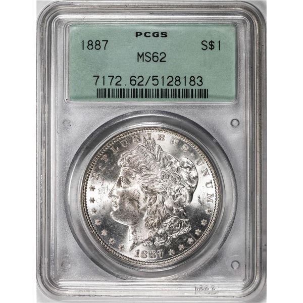 1887 $1 Morgan Silver Dollar Coin PCGS MS62 Old Green Holder