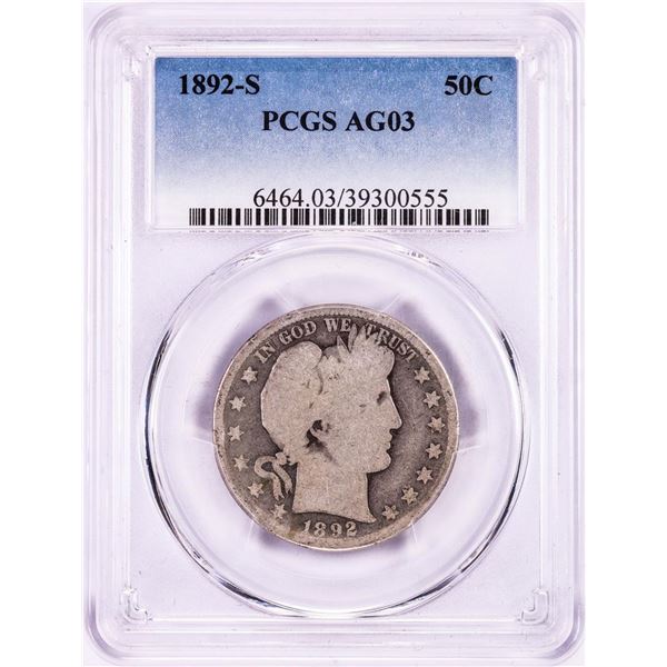 1892-S Barber Half Dollar Coin PCGS AG03