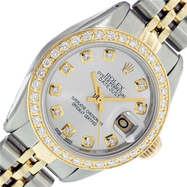 Rolex Ladies Two Tone Silver Diamond Datejust Wristwatch