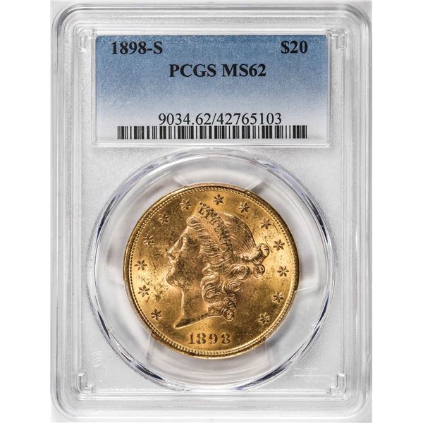 1898-S $20 Liberty Head Double Eagle Gold Coin PCGS MS62