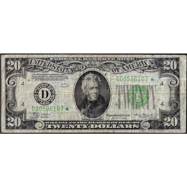 1934 $20 Federal Reserve Star Note Cleveland