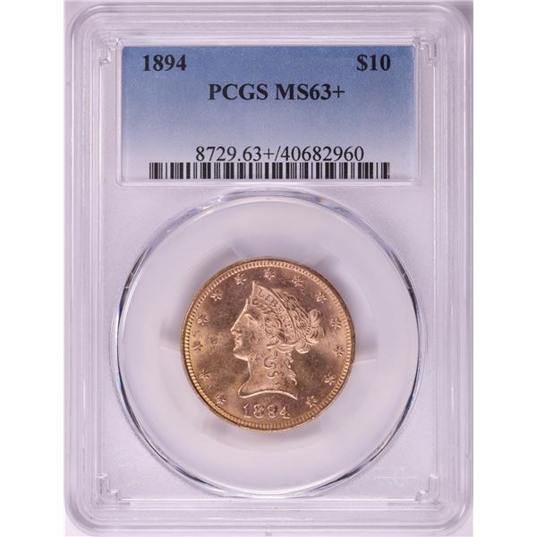 1894 $10 Liberty Head Eagle Gold Coin PCGS MS63+