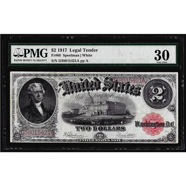 1917 $2 Legal Tender Note Fr.60 PMG Very Fine 30