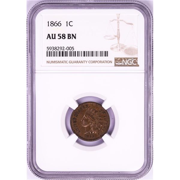 1866 Indian Head Cent Coin NGC AU58BN