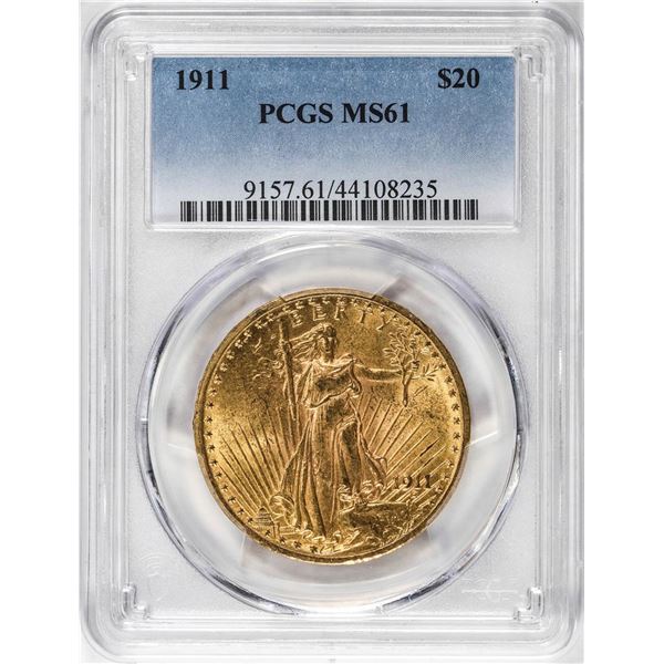 1911 $20 St Gaudens Double Eagle Gold Coin PCGS MS61