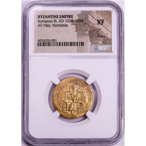 Ancient Byzantine Empire 1028-1034 AD Histamenon Nomisma Romanus III Gold Coin NGC XF