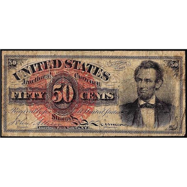 March 3, 1863 50 Cents Fourth Issue Lincoln Fractional Currency Note