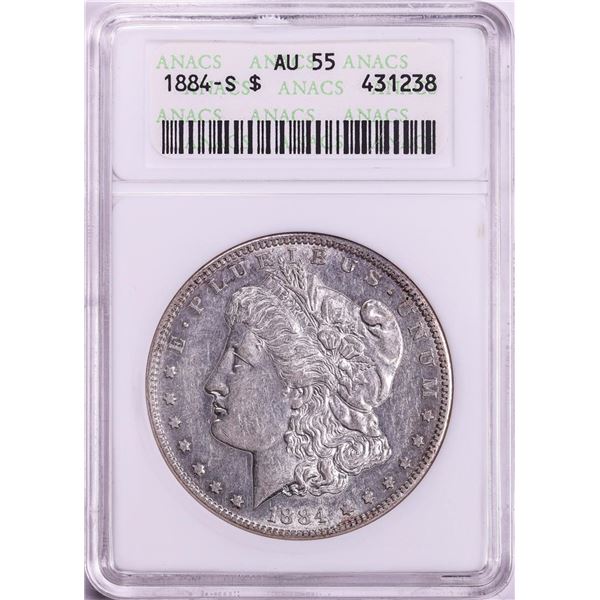 1884-S $1 Morgan Silver Dollar Coin ANACS AU55 Old Soap Box Holder