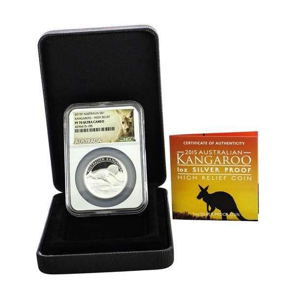 2015P Australia $1 Proof Kangaroo High Relief 1oz Silver Coin NGC PF70 Ultra Cameo