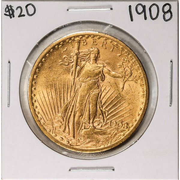 1908 No Motto $20 St. Gaudens Double Eagle Gold Coin