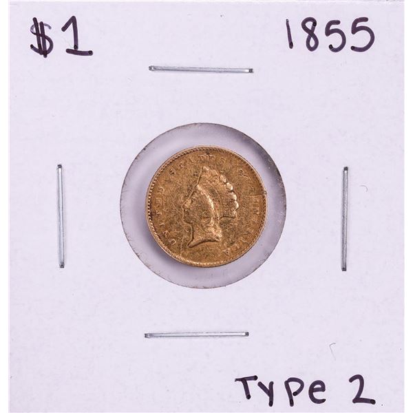 1855 Type 2 $1 Liberty Head Gold Dollar Coin