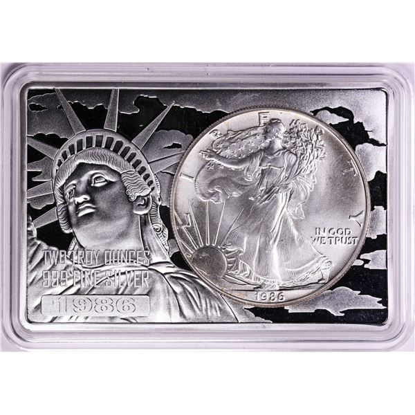 1986 $1 American Silver Eagle Coin & 2oz Silver Bar Set