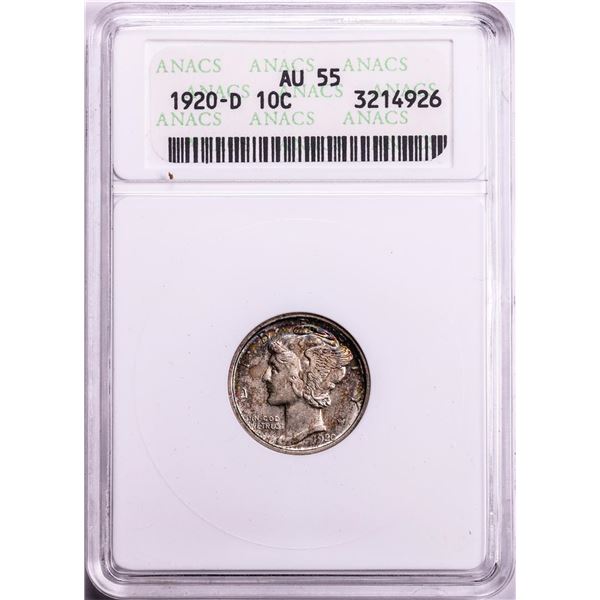 1920-D Mercury Dime Coin ANACS AU55 Old Soap Box Holder