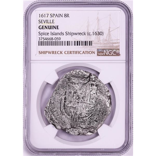 Spice Islands Shipwreck 1617 Spain 8 Reales Seville Silver Coin NGC Genuine