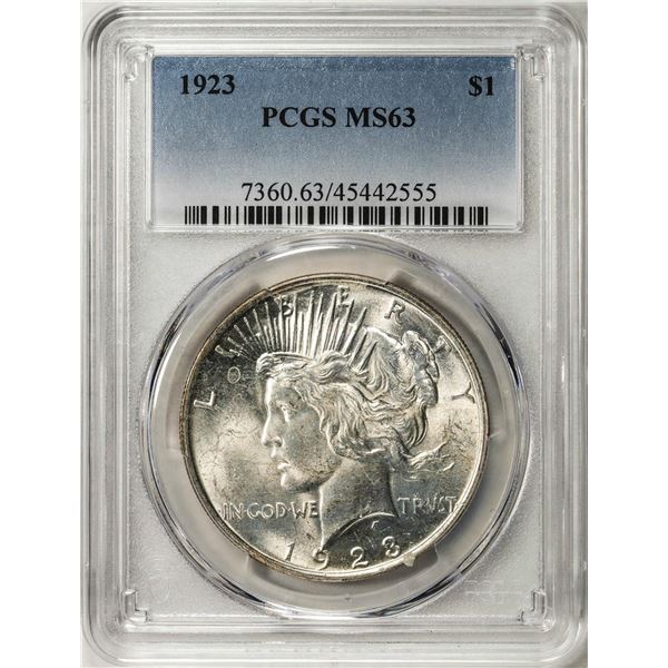 1923 $1 Peace Silver Dollar Coin PCGS MS63