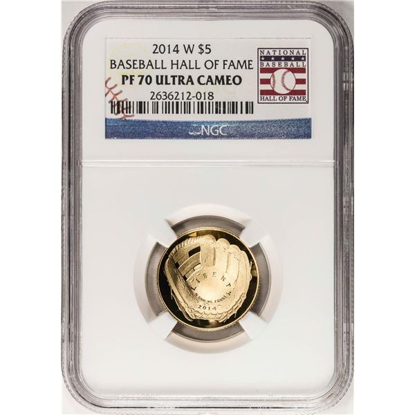 2014-W $5 Proof Baseball Hall of Fame Gold Coin NGC PF70 Ultra Cameo