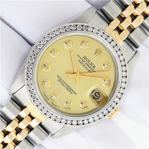 Rolex Midsize Two Tone Diamond Datejust Wristwatch