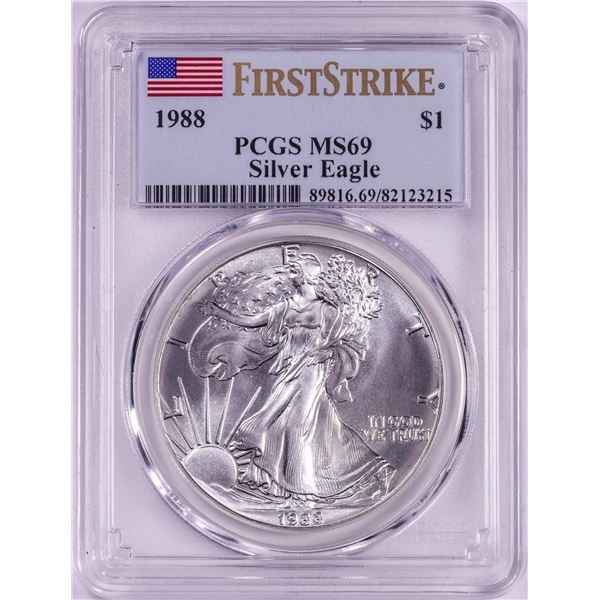 1988 $1 American Silver Eagle Coin PCGS MS69 First Strike