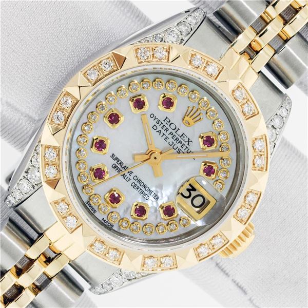 Rolex Ladies Two Tone Diamond and Ruby Datejust Wristwatch