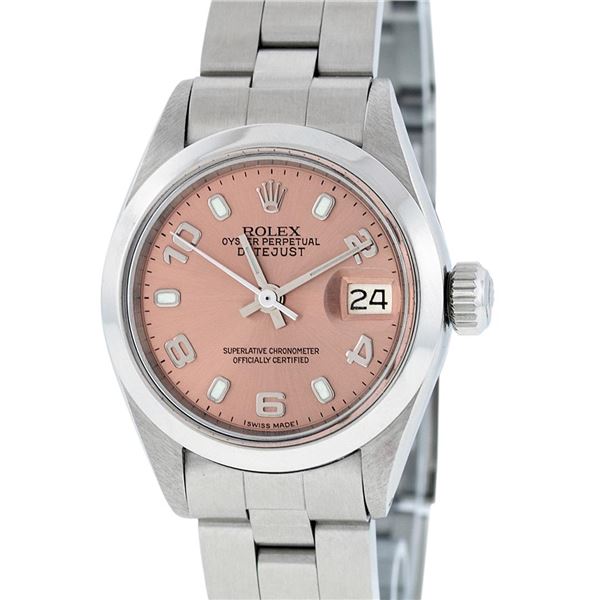 Rolex Ladies Stainless Steel Salmon Dial Datejust Wristwatch Oyster Perpetual