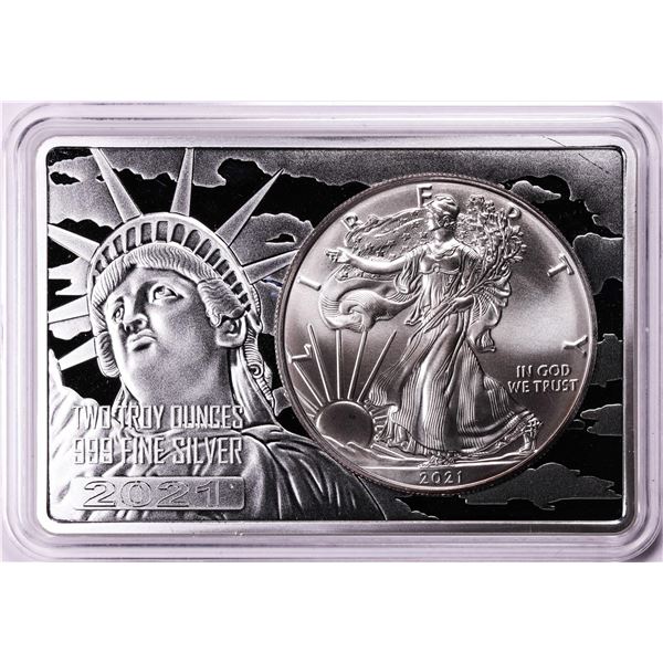 2021 Type 1 $1 American Silver Eagle Coin & 2oz Silver Bar Set