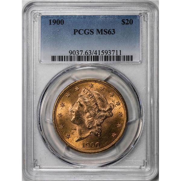 1900 $20 Liberty Head Double Eagle Gold Coin PCGS MS63