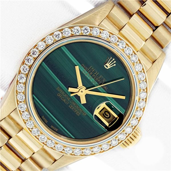 Rolex Ladies 18K Yellow Gold Diamond President Wristwatch with Rolex Box