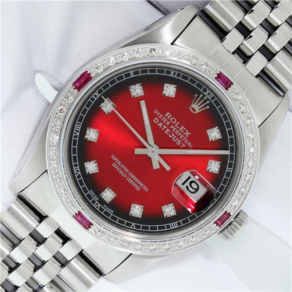 Rolex Ladies Stainless Steel Diamond and Ruby Datejust Wristwatch