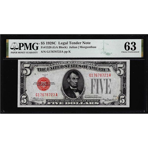 1928C $5 Legal Tender Note Fr.1528 PMG Choice Uncirculated 63
