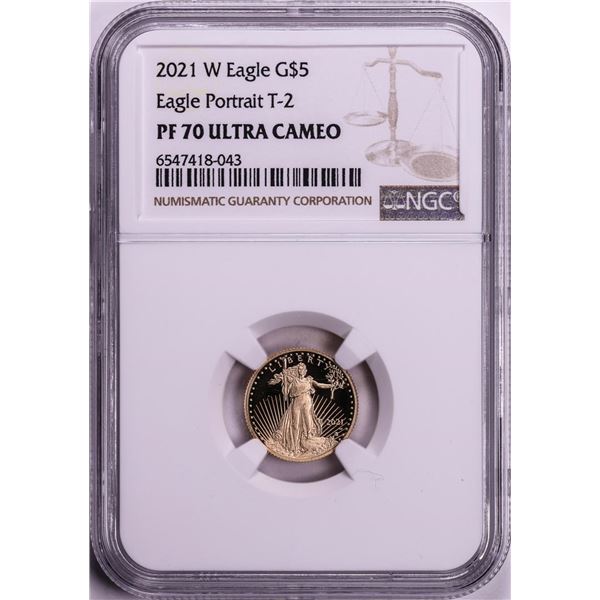 2021-W Type 2 $5 Proof American Gold Eagle Coin NGC PF70 Ultra Cameo