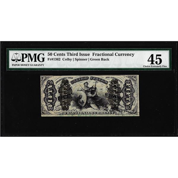 1863 3rd Issue 50 Cents Spinner Fractional Currency Note PMG Choice Extremely Fine 45