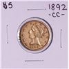 Image 1 : 1892-CC $5 Liberty Head Half Eagle Gold Coin