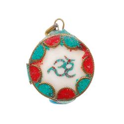 Vintage Tibet Shell Turquoise Red Coral Pendant (ANT-523)