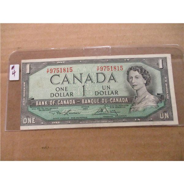 1954 ERROR OFF CENTER CUT CANADA $1 BILL