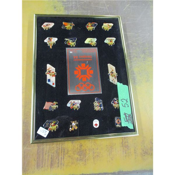 COLLECTIBLE:  FRAMED LOT OF LAPEL PINS