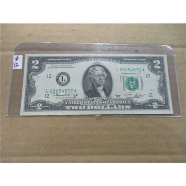1976 CRISP UNCIRCULATED USA GREEN SEAL $2 BILL