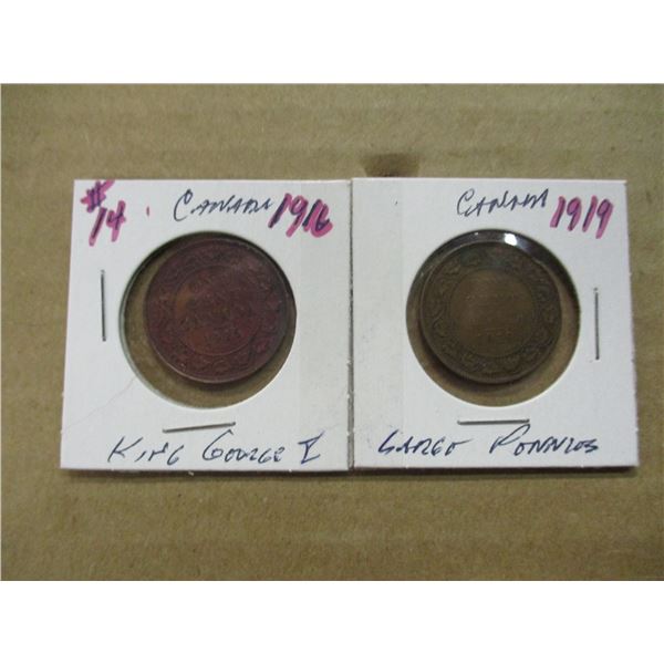 1916 & 1919 CANADA KING GEORGE V LARGE PENNIES