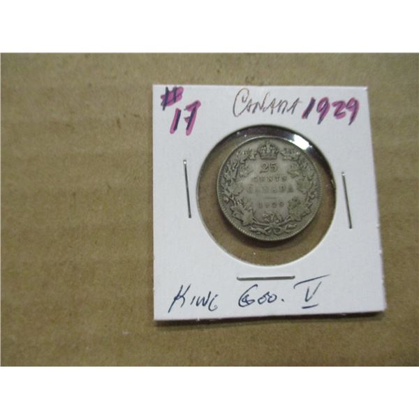 1929 CANADA KING GEORGE V SILVER QUARTER