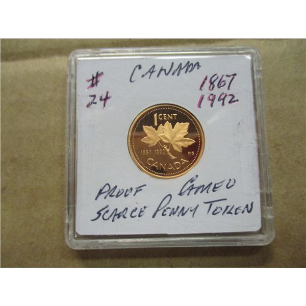 1867 - 1992 BLAZING PROOF CAMEO CANADA SCARCE PENNY TOKEN