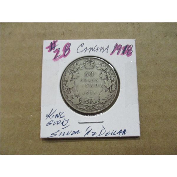 1918 CANADA KING GEORGE V SILVER HALF DOLLAR
