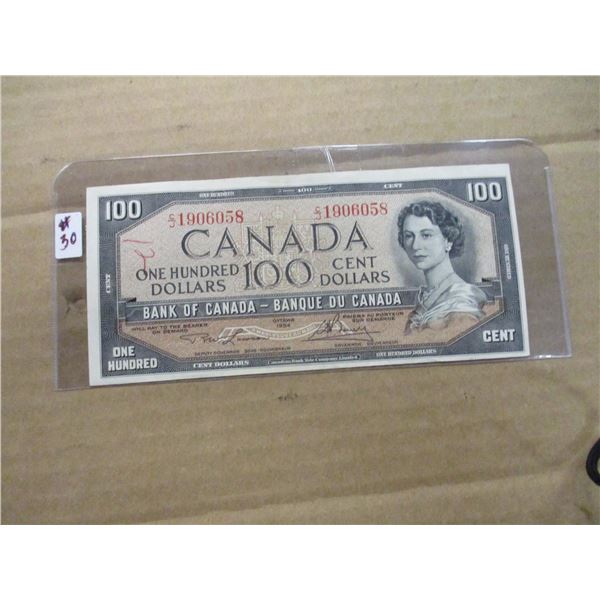 1954 BANK OF CANADA LEGAL TENDER $100 BILL