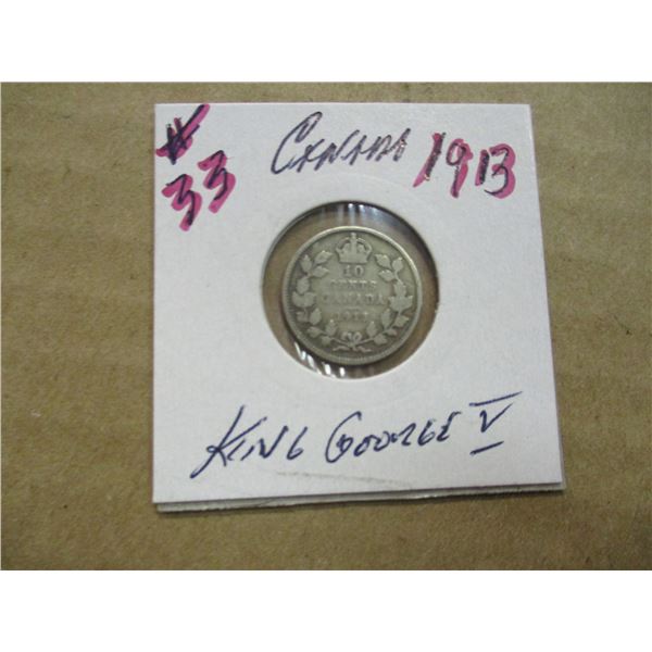 1913 CANADA KING GEORGE V SILVER DIME