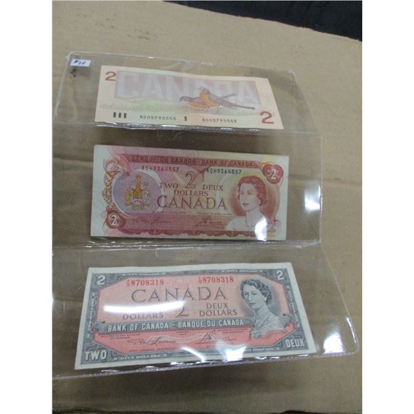 1954, 1974 & 1986 BIRD SERIES LAST OF CANADA $2 BILLS