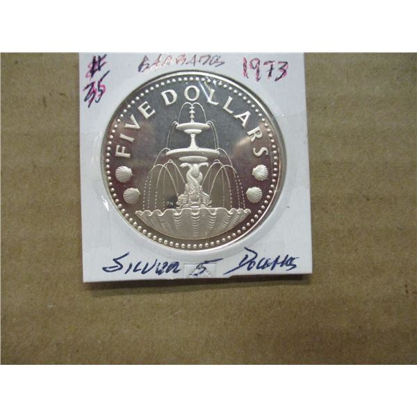 1973 PROOF BARBADOS $5 SILVER