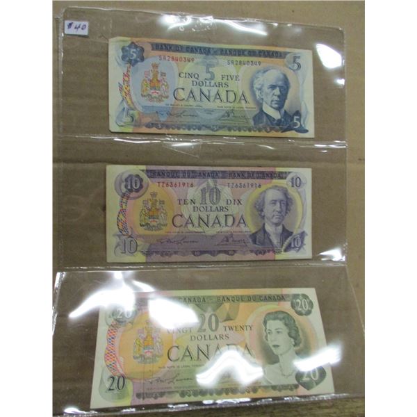 BANK OF CANADA $5, $10, & $20 MULTI COLORED LEGAL TENDER BANK NOTE SET