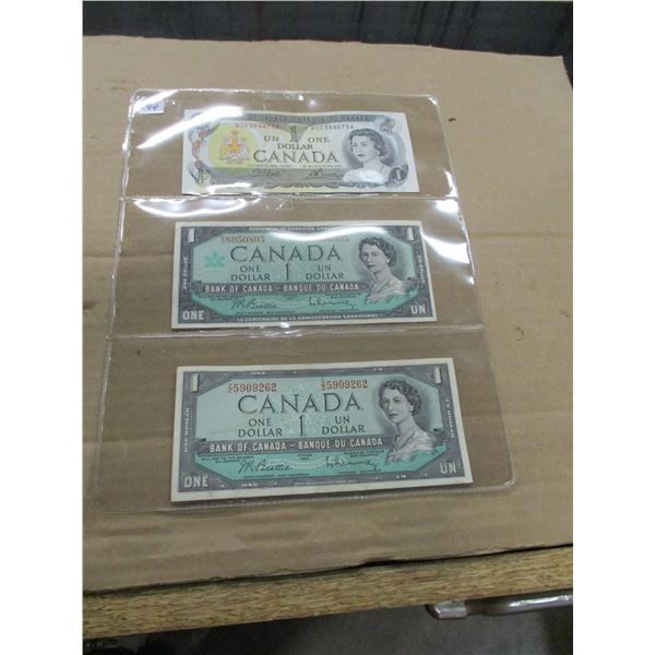 1973, 1967 & 1954 LAST OF CANADA $1 BILLS