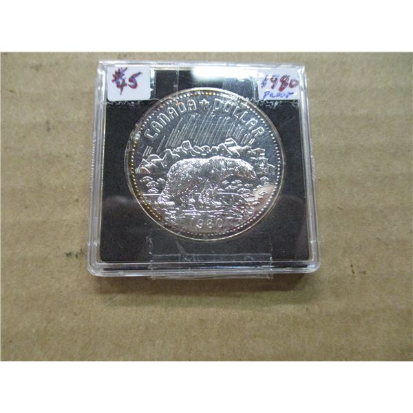 1980 PROOF CASED CAMEO POLAR BEAR CANADA SILVER DOLLAR
