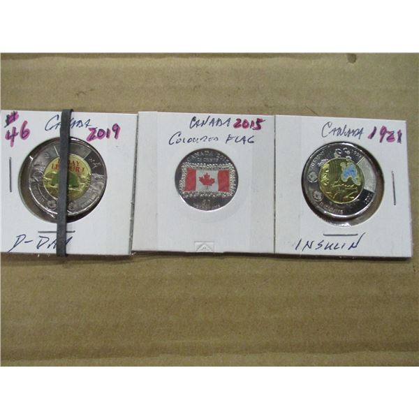 2019 D-DAY, 2021 INSULIN & 2015 CANADA COLORED FLAG MINT COIN SET