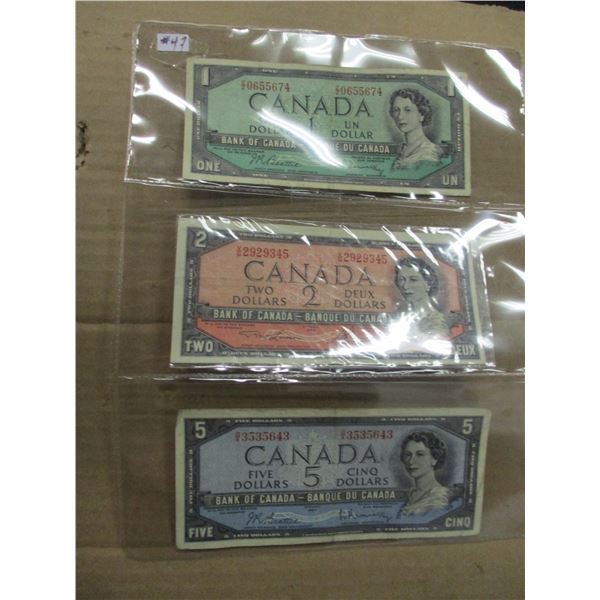 1954 SERIES $1, $2 & $5 LEGAL TENDER CANADA BANK NOTES