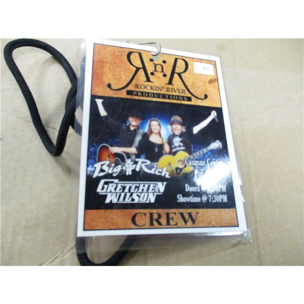 BACKSTAGE CREW PASS FOR BIG & RICH ON LANYARD